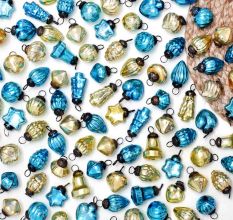 25 Pieces Turquoise and Golden Tiny Christmas Ornaments